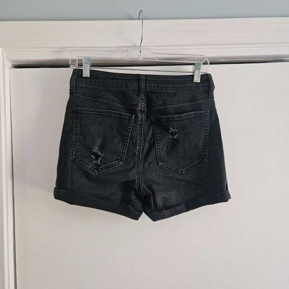 So Black Ripped Distressed High Waist Curvy Midi Jean 7 / 28W Shorts - Picture 2 of 6